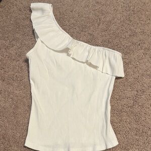 Francesca's White Ruffle One-Shoulder Blouse